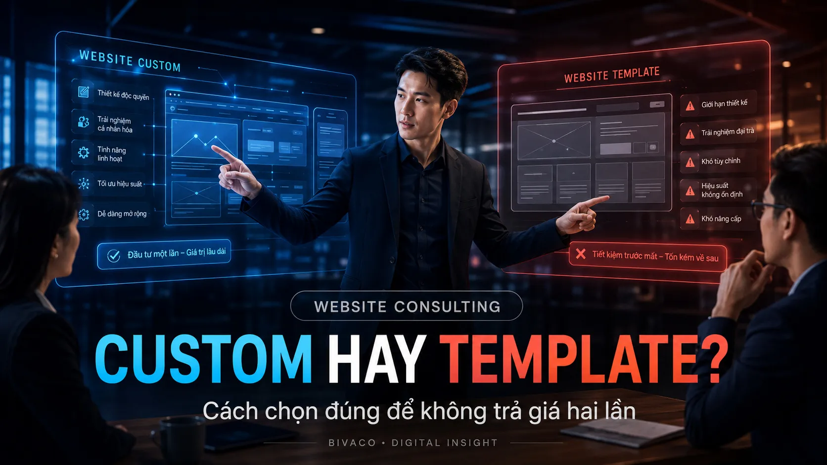 Website theo yêu cầu hay dùng template? Cách chọn đúng để không trả tiền hai lần